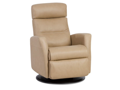 IMG Divani RM 125 Small Glider Relaxer Rocking Recliner Swivel Chair - Trend Sand Leather Power Recline - Adjustable Headres