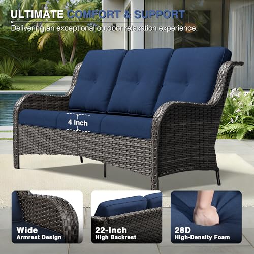 5 Piece Wicker Patio Furniture Set, Rattan Patio Chairs with High Back, Deep Seating, Wide Armrest, Thickened Cushions, Outdoor Furniture for Deck, Porch Use