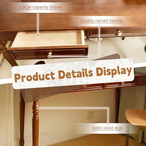 Solid Wood French Country Desk, Writing Desk with Storage Drawers, view 7