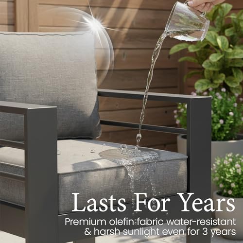 Aluminum Furniture Set with Fire Pit Table, 5 Pieces Patio Sectional Conversation Chat Sofa Modern Seating Set