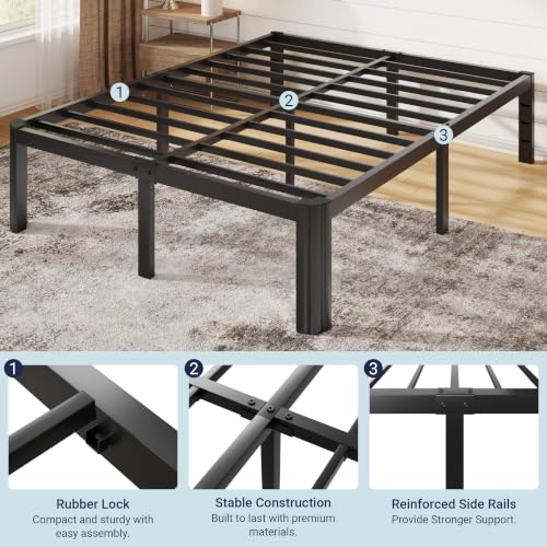 Metal Full Bed Frame, 14 Inch Tall with Rounded Corner, Black, view 7