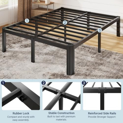 Metal Full Bed Frame, 14 Inch Tall with Rounded Corner, Black, view 7
