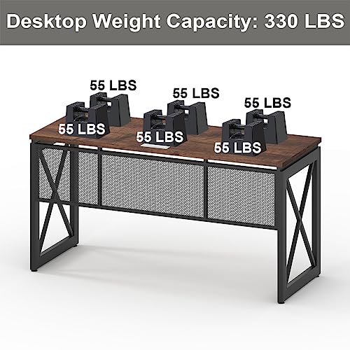 60 Inch Computer Desk for Home Office, Industrial Metal Wood Desks, Farmhouse Large Writing Table, Modern Sturdy Gaming Desk (Rustic Oak)