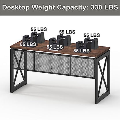 60 Inch Computer Desk for Home Office, Industrial Metal Wood Desks, Farmhouse Large Writing Table, Modern Sturdy Gaming Desk (Rustic Oak)