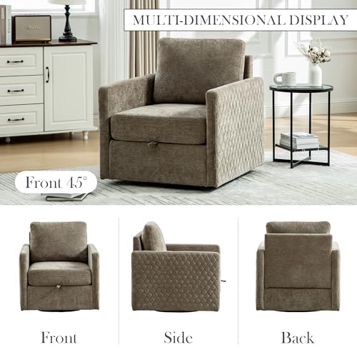29.5''W Swivel Accent Chair, Comfy Modern Square Arm Chair with Hidden Storage for Living Room/Bedroom/Office, Chenille, Taupe