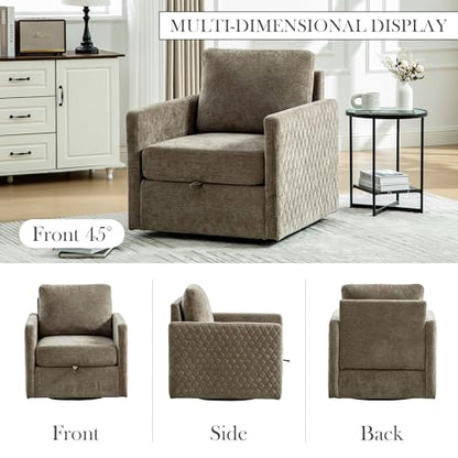 29.5''W Swivel Accent Chair, Comfy Modern Square Arm Chair with Hidden Storage for Living Room/Bedroom/Office, Chenille, Taupe