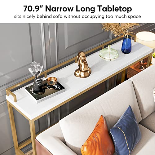 Tribesigns 70.9 inch Extra Long Sofa Table, Narrow Console Table Behind Couch, Modern Entryway Table Skinny Hallway Table for Living Room (White+Gold)
