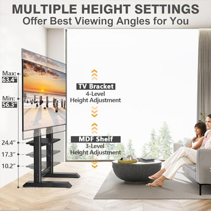 Heavy Duty Floor TV Stand for 55-100 inch Large TVs up to 150 lbs | Tall TV Stand with Height Adjustable Mount and Large Storage Shelf, Universal TV Stand for Bedroom, Conference Room, Black