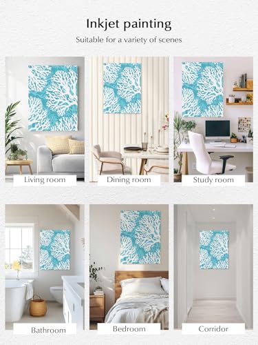 NuYeBiofx Summer Ocean Life White Coral Canvas Wall Art Prints,40"x28" Framed Picture Artwork Marine Theme on Light Blue Printed Canvas Oil Painting for Living Room Bedroom Office,Ready to Hang