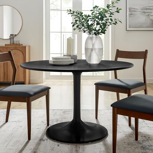Lippa 48Inch Round Dining Table Solid Wood Black Finish Modern Kitchen Room Entertaining Home Furniture Quality Stylish Elegant Durable Refined Versatile Contemporary