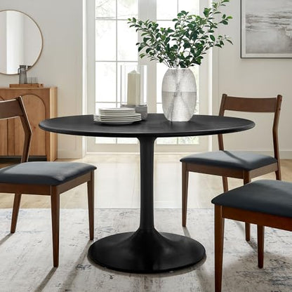 Lippa 48Inch Round Dining Table Solid Wood Black Finish Modern Kitchen Room Entertaining Home Furniture Quality Stylish Elegant Durable Refined Versatile Contemporary
