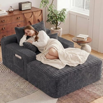 65" Oversized Boneless Chaise Lounge Chair Indoor with 3 Pillows, Grey, view 2