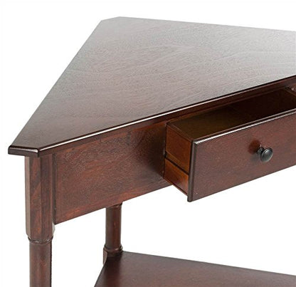 SAFAVIEH Furniture - Gomez 1-Drawer Corner Table - Dark Cherry - Solid Wood - Classic Corner Storage Design - Ideal for Entryway, Living Room, Home Office, 33.1"W x 17.3"D x 28"H (AMH5709D)