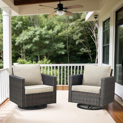 Wicker Chairs Outdoor Bistro Set Oversize Patio Swivel Rocker, Rattan Outdoor Seating Set of 2 Swivel Glider Chairs Wicker Furniture for Porch Deck Backyard with Water-Resistant