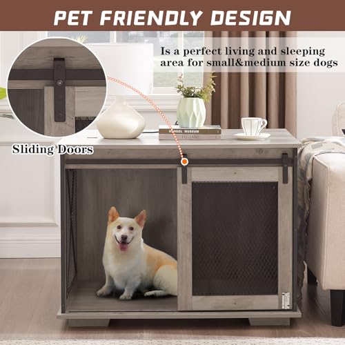 Farmhouse Dog Kennel Furniture with Sliding Barn Door, view 4