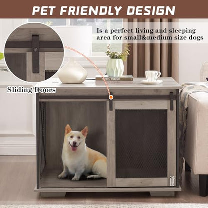 Farmhouse Dog Kennel Furniture with Sliding Barn Door, view 4