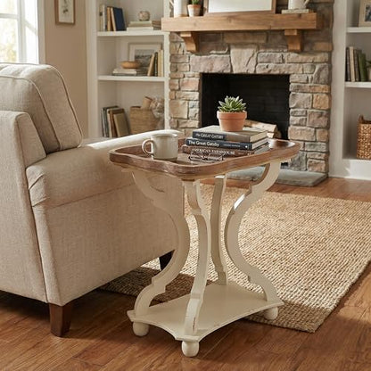 Esther French Country Accent Table with Rectangular Top, Natural + Distressed White
