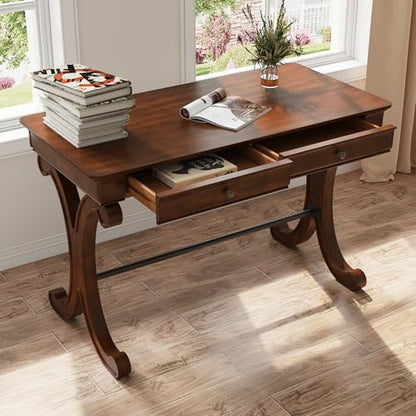 Traditional Wood Writing Desk with 2 Drawers, 47" Large Work Desk, view 2