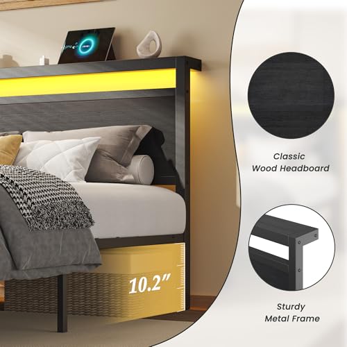 Wooden Queen Bed Frame with Storage and Charging Station, view 7