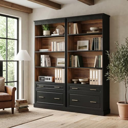 72" Tall Black Bookcase with 2 Drawers, view 4