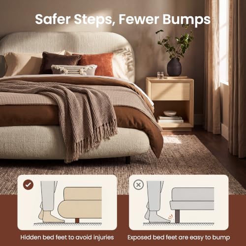 Floating Queen Bed Frame with Headboard and LED Lights, Taupe, view 5