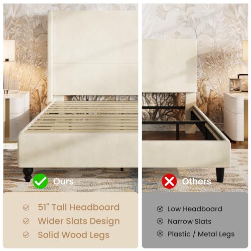 Queen Size Wingback Plush Upholstered Platform Bed Frame, White, view 7