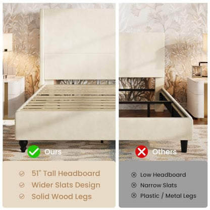 Queen Size Wingback Plush Upholstered Platform Bed Frame, White, view 7