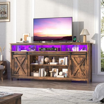 Farmhouse TV Stand for 80/75 Inch TV with Power Outlet, view 2