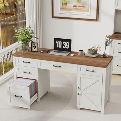 Farmhouse 61'' Executive Desk with 5 Drawers,Unique White, view 7