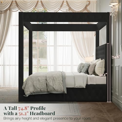 Queen Velvet Bed with Black Headboard, view 5