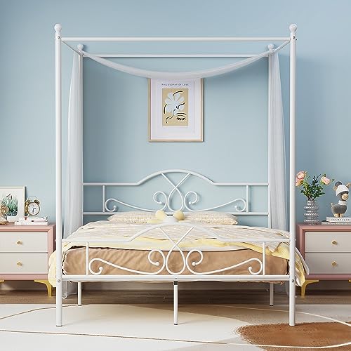 Full Canopy Bed Frame with 4 Posters, Full Size Bed for Kids Girls Adults, view 2