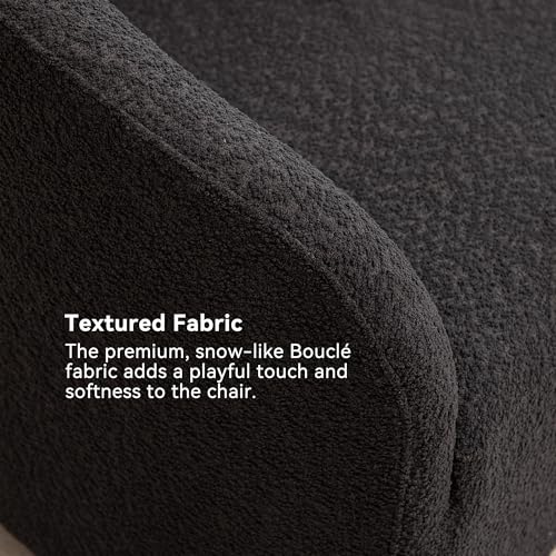 32" Wide Modern Boucle Swivel Barrel Chair, No Assembly Round Upholstered Swivel Accent Armchair for Living Room, Bedroom, Office (Black)