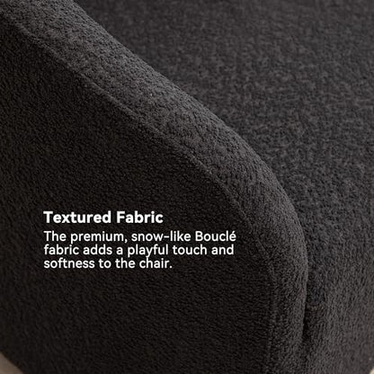 32" Wide Modern Boucle Swivel Barrel Chair, No Assembly Round Upholstered Swivel Accent Armchair for Living Room, Bedroom, Office (Black)