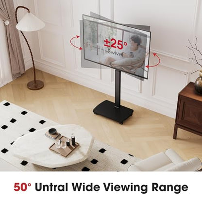 Rolling TV Stand for 43 50 55 60 65 70 75 Inch TVs, Portable Mobile TV Stand on Wheels, 10-Level Height Adjustable TV Cart with Swivel & Tilt Mount for Bedroom/Living Room/Office/Corner