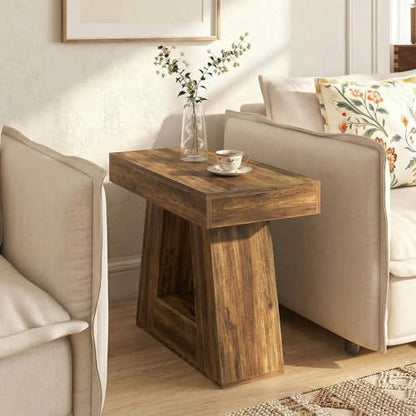 Tribesigns 24" Side Table, Narrow End Table with 2-Tier Storage Shelf, Farmhouse Wooden Nightstand Accent Table with Trapezoid Base for Living Room, Bedroom, Small Spaces, Brown