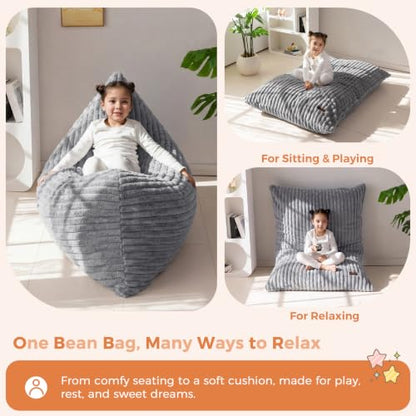3 in 1 Kids Bean Bag Chair, Comfy Floor Sofa with Removed Cover, view 5