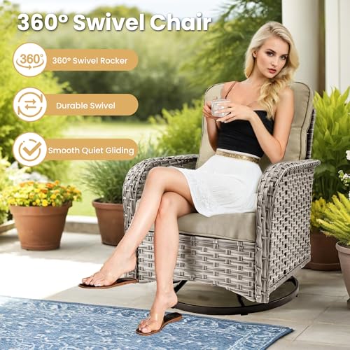 Outdoor Sectional Furniture Set,8 Pieces Wicker Patio Conversation Sets,L Shape All Weather Outside Couch Sofa Set with Swivel Chairs Ottoman,Beige