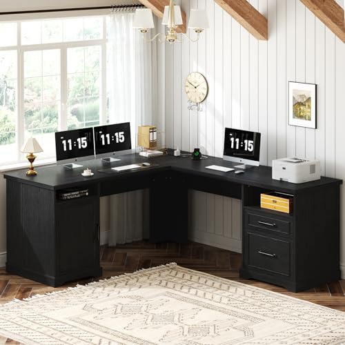 59" L Shaped Office Desk with Drawers & Storage, File Cabinet, view 3