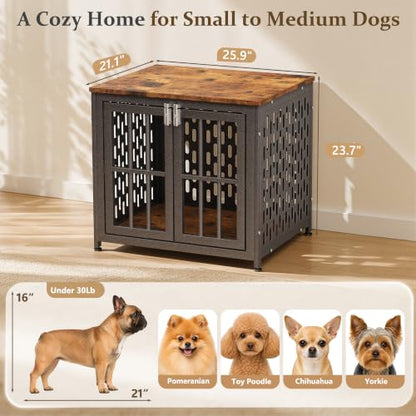 Heavy Duty Dog Crate Furniture 26 inch for Small Dogs, Aged Black, view 7