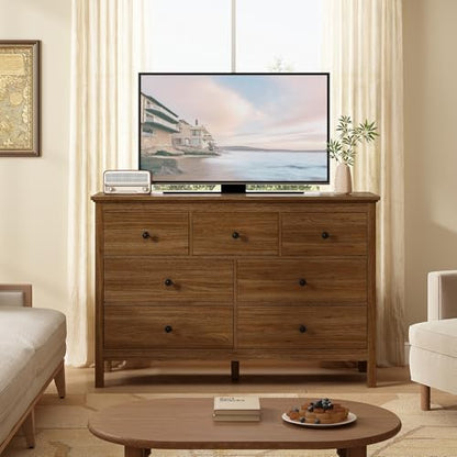 47" Walnut Dresser for Bedroom with 7 Drawer & Metal Handles, view 5