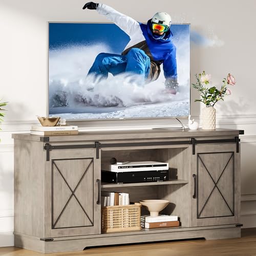 Farmhouse TV Stand for TV up to 65 in and Entertainment Center with Sliding, view 2
