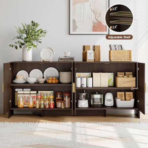 70" Sideboard Buffet Cabinet with Adjustable Shelves Storage,Walnut, view 4