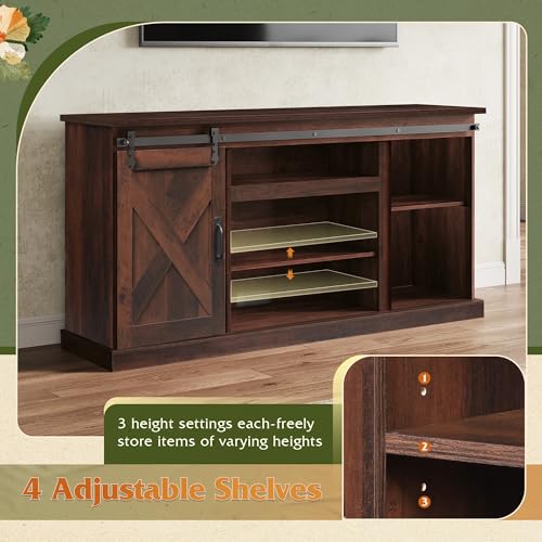 Farmhouse TV Stand for 65 Inch TV, Sliding Barn Doors, Brown, view 5