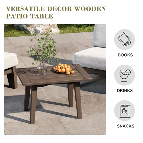 3 Piece Wood Patio Chair Outdoor Bistro Set, Outdoor Armchair All Weather Patio Sofa Furniture Backyard Conversation Sets with Wooden Side Table, Beige