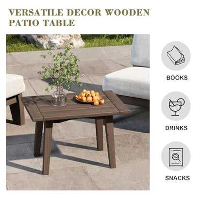 3 Piece Wood Patio Chair Outdoor Bistro Set, Outdoor Armchair All Weather Patio Sofa Furniture Backyard Conversation Sets with Wooden Side Table, Beige