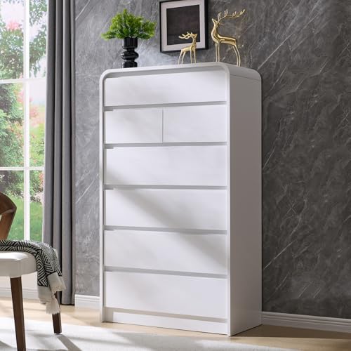 Modern 7 Drawers Dresser for Bedroom, 55" Tall Curved Dresser,White, view 2