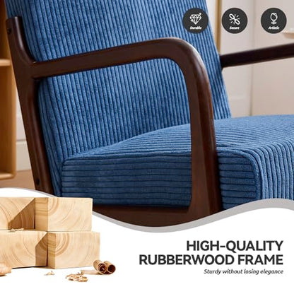 Mid Century Modern Corduroy Accent Chair, Living Room Chairs with Lumbar Pillow Boho Arm Chiar Reading Chair with Solid Wood Frame for Living Room Bedroom