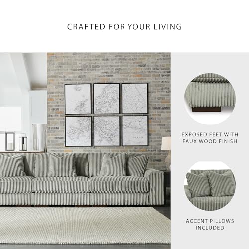 Signature Design by Ashley Lindyn Casual Contemporary 3-Piece Sectional Sofa with Reversible Cushions, Corded Fabric, Feather Cushion, Gray