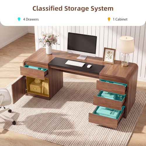 71" Walnut Executive Desk with Drawers, Home Office Desk with Storage, view 6