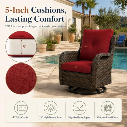2 Piece Wicker Patio Swivel Rocker Chairs, Brown/Red, view 3